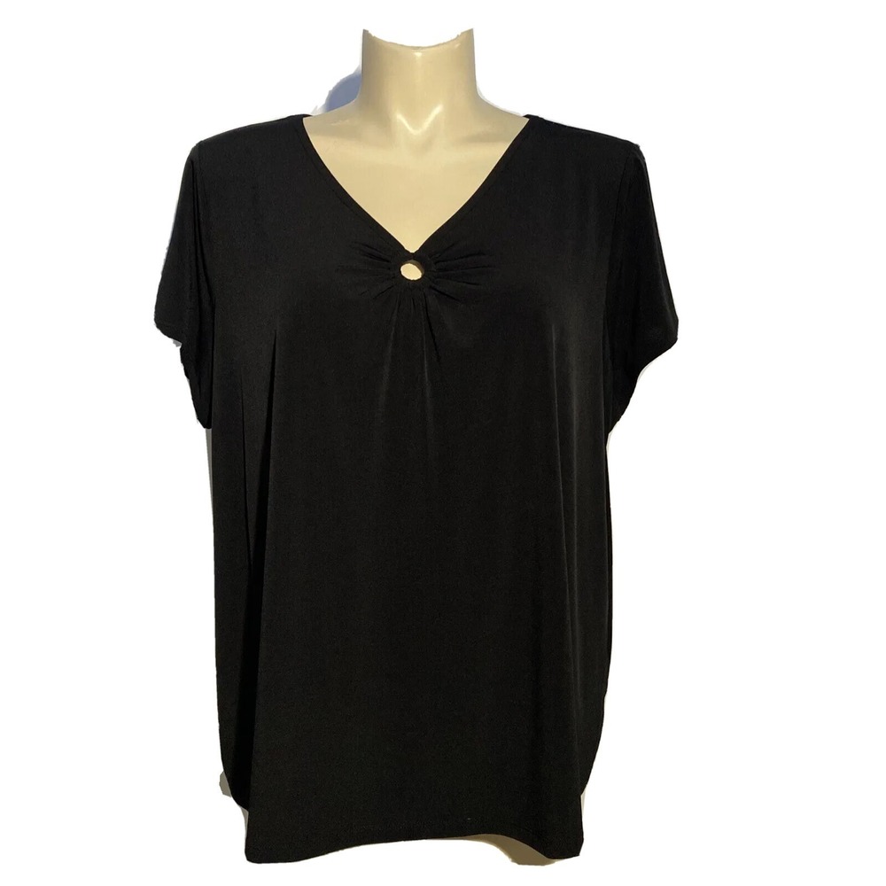 Lane Bryant Top 26 28 Black Jersey Knit Keyhole Comfy Plus Size Career Casual‎